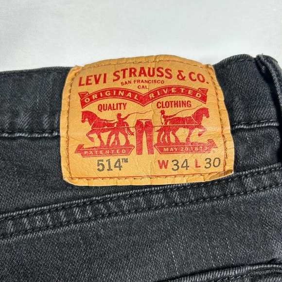 Levis 514 Straight Leg Jeans Mens 34x30 Black Mid Rise 5 Pockets Zip Dark Wash - Picture 9 of 16